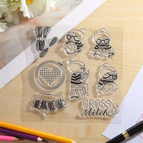 Embroidered Girl 6x6 inch Clear Stamps For DIY Scrapbooking Paper Card Handmade Decorative Stempels Silicone Seals New Crafts