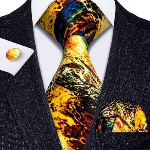 Yellow Leopard Print Tie Set 100% Silk Tie for Men Business Gift Box Party Necktie Handkerchief Barry.wang Designer LS-5281