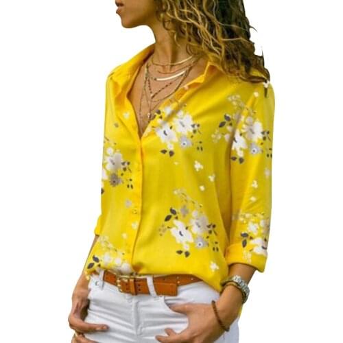 CINESSD Women Floral Print Blouses Casual Tops Turn Down Collar Long Sleeve Cardigan Single Breasted Button Slim Bohemian Blouse
