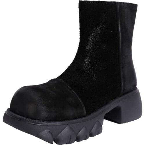 Punk Real Leather Short Boots Women Fashion Platform Thick Med Heels Autumn Shoes Woman Casual Daily Ankle Boots Female Footwear