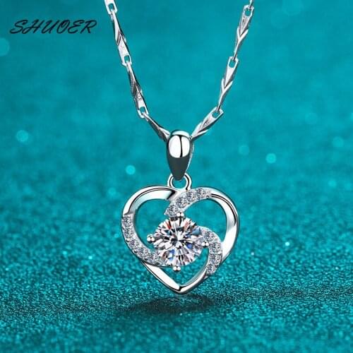 Classic Wedding Necklaces 925 Sterling Silver Brilliant Cut 0.8 Carat Pass Diamond Tester Heart Pendant Necklace Women Jewelry