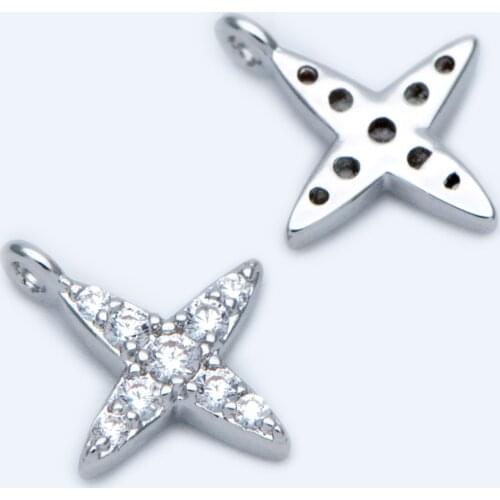 10pcs CZ Paved Silver Cross Charms 10x8.5mm, Rhodium plated Brass (GB-1104-2)
