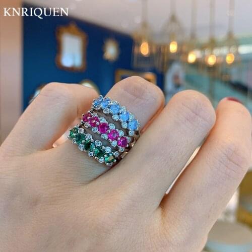2021 Trend 925 Sterling Silver Round 3.5mm Aquamarine Ruby Emerald Rings for Women Charms Cocktail Party Ring Fine Jewelry Gift