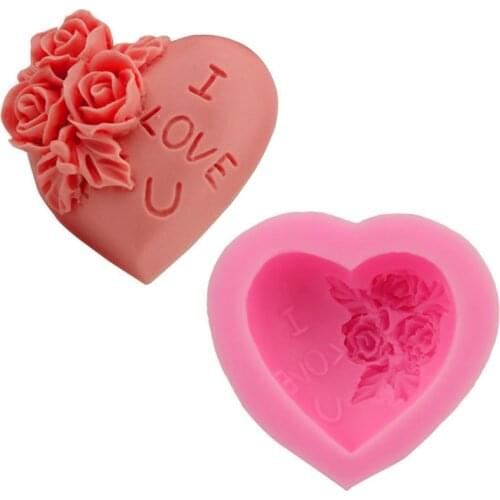 Heart Love Rose Flower 3D Silicone Soap Mold Food Grade Fondant Molds Cake Chocolate Candle Clay Crafts Moulds DIY Soap Making