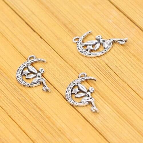5 Pcs/Lot) DIY jewelry accessories Antique silver plated Moon Elves Alloy charms DT0213