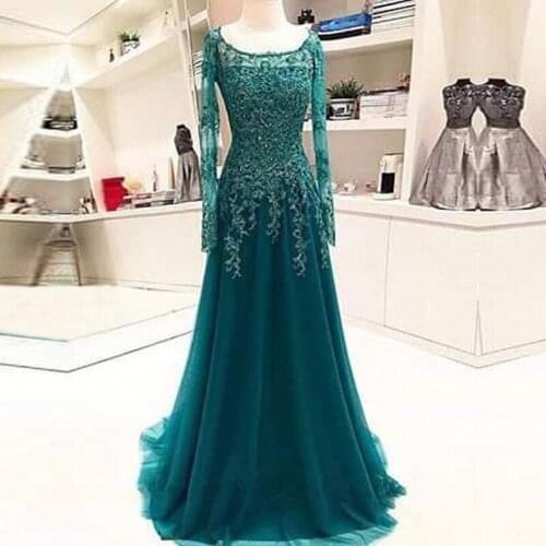 An026 Plus Size Pretty Lace Evening Dress Elegant Muslim Party Dress Robe Soiree Female Gown Formal Evening Dresses