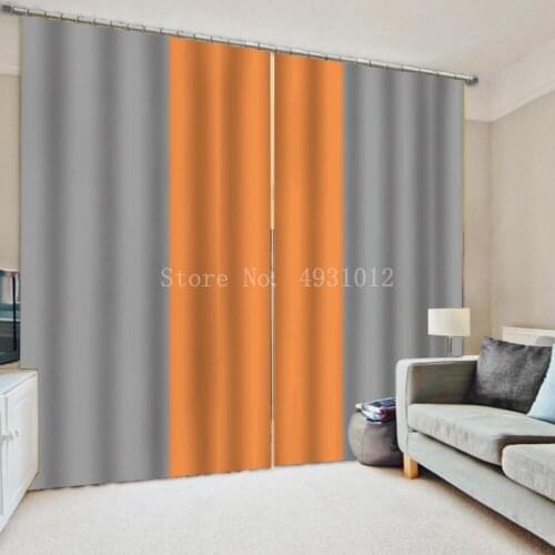 Modern Simplicity Color Stitching Blackout Curtains for Living Room Decoration Curtain for The Bedroom Grey Orange Curtain Drape