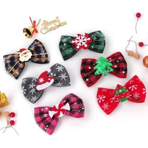 Ncmama 4.2 Inch Kids Christmas Print Bows Hair Clip Cute Children Barrettes Girls Princess Hairpins Baby Hair Accessories New
