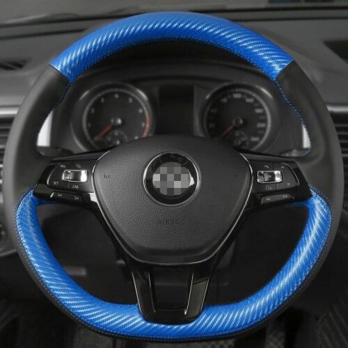 For Volkswagen T-cross Tharu Tiguan L Tange Bora Jetta Hand-sewn Carbon Fiber Suede Car Steering Wheel Cover Car Accessories