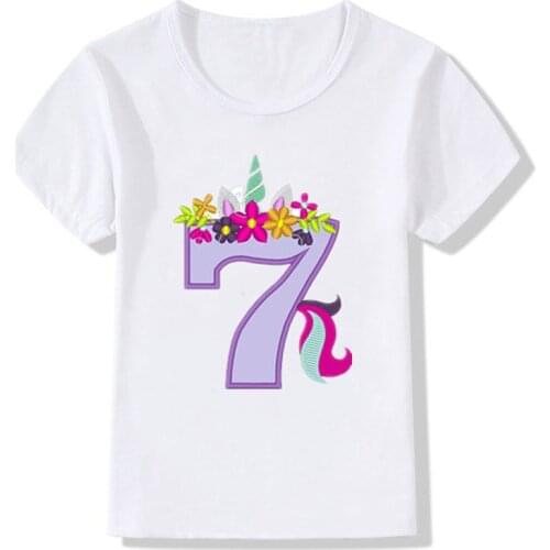 Girls Birthday Unicorn Number 1-9 Funny Cute Print T shirt For 1,2,4,6,8,10,12 Age