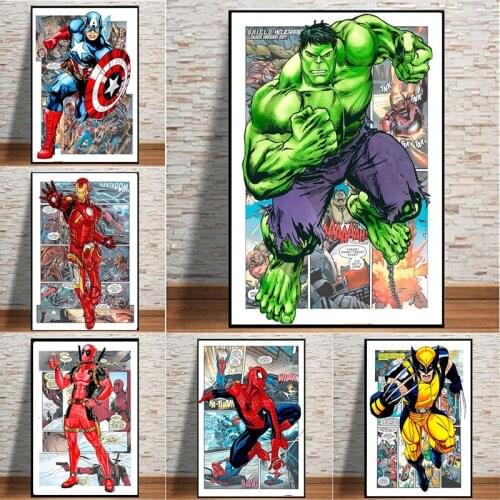 The Avengers Comic Art Canvas Painting Marvel Superhero Iron Man Spiderman Pictures On The Wall Art Prints Posters Decoration