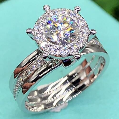 10K Au417 White Gold Women Wedding Party Engagement Ring 1 2 3 4 5 Carat Round Moissanite Diamond Ring Crown 3 Turns Elegant