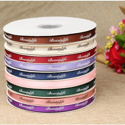 Pretty 45meters/roll 10 mm Gift Silk Ribbon print "beautylife" logo Handmade Design Ribbon For Romantic Gift Ribbons Accessory