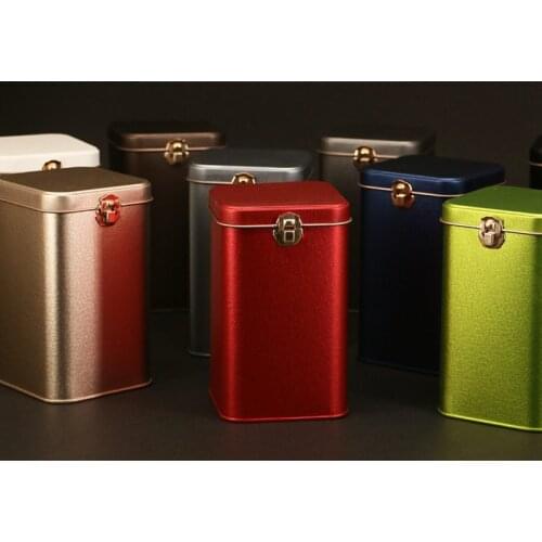 Creative Metal Tea Caddy Lock Style Solid Color Metal Tea Tin Green Orange Packaging Box Tin Can Red Green Tea Universal Tin Box