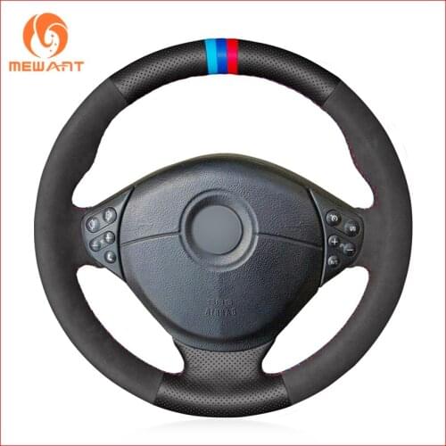 MEWANT Black Suede Genuine Leather Car Steering Wheel Cover for BMW E39 5 Series 1999-2003 E46 3 Series 1999-2005 E53 X5 E36 Z3