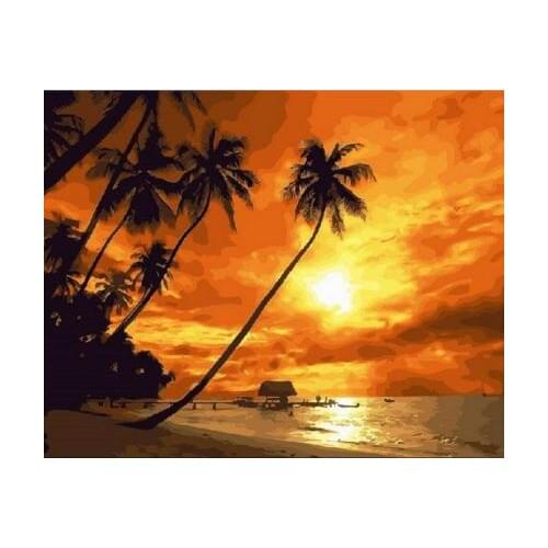 Sunset by the sea Landscape Framed Pictures Painting By Numbers Painting and Calligraphy DIY Coloring By Numbers on Canvas