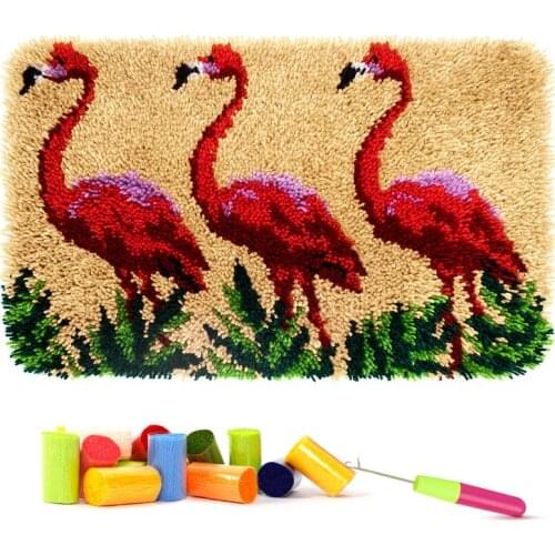 Flamingo Tapestry Kits Latch Hook Rug Kits Carpet Embroidery Latch Hook Rug Needlework Button Package DIY Rugs Hook Rug