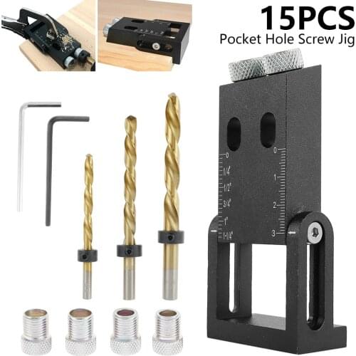 Woodworking Oblique Hole Locator Drill Bits Pocket Hole Jig Kit 15 Degree Angle Drill Guide Set Hole Puncher DIY Carpentry Tools