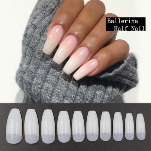 Hot Sell Professional 500pcs Nature False Nails Long Ballerina Half French Acrylic Nail Tips Square Head Fake Nails Art Tips