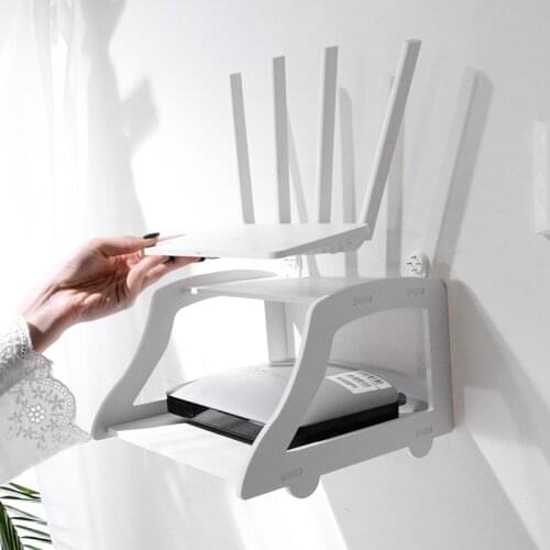 Living Room Wall-mounted WIFI Router Shelf Creative TV Set-Top Storage Box Double White Free Punching Storage Rack