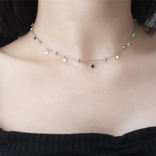 Minority New Arrival Trendy Cute 925 Sterling Silver Bling Disc Beads Chain Necklaces For Women Short Simple Tassel Neck Chocker