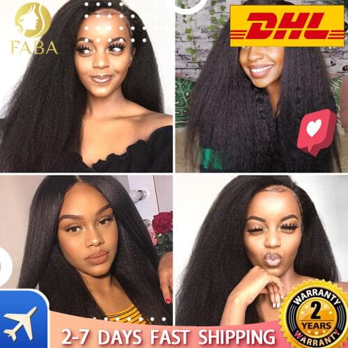 Brazilian Virgin 13x4 Lace Frontal Wigs Human Hair 180% Density Kinky Straight Pre-Plucked Hairline with Baby Hair Natural Color