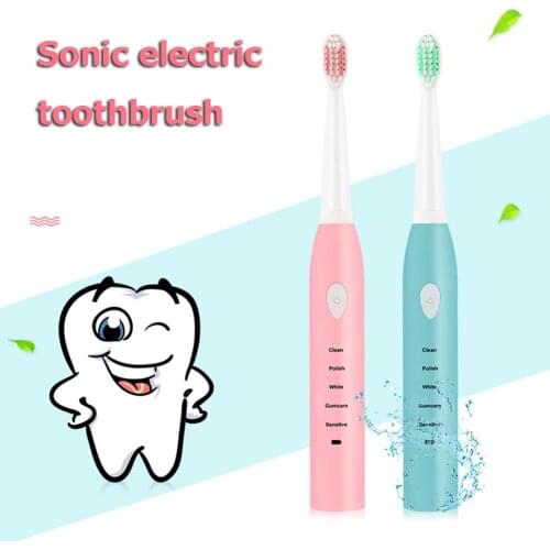 USB Rechargeable Travel Portable 5 Mode Ultrasonic Automatic Waterproof Electric Toothbrush with 4pcs Toothbrush Head