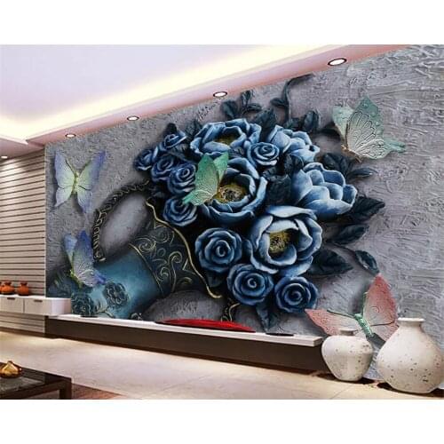 Beibehang Custom wallpaper 3D floral butterfly embossed TV background wall murals 3D living room bedroom decoration 3d wallpaper
