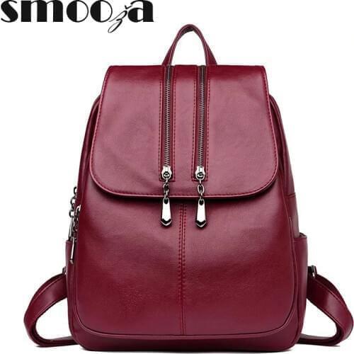 SMOOZA Female Backpack Travel Luxury Back Pack Women Bags Designer School Bag High Quality Pu Leather Ladies Multifunctional Bag