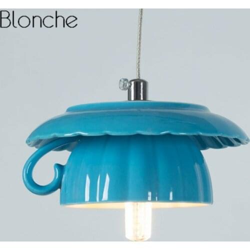 Modern Tea Cup Teapot Hanging Lamp Ceramic Led Pendant Lights Dining Room Kitchen Home Decor Luminaire Lighting Fixtures