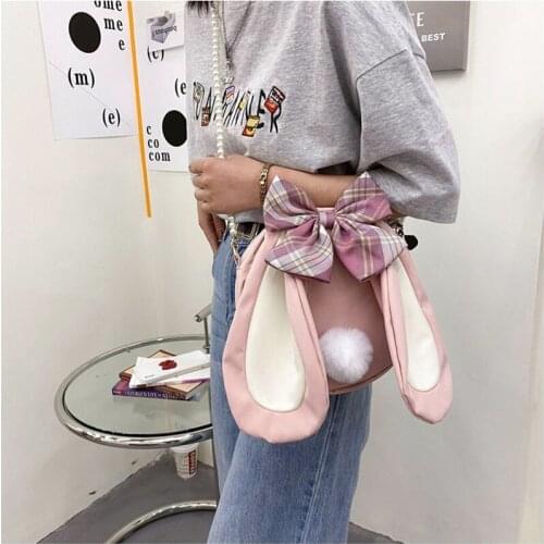 Japanese Style Anime Cute Rabbit Ears Bow Lolita Student Pearl Chain Messenger Bag Female Crossbody Bags