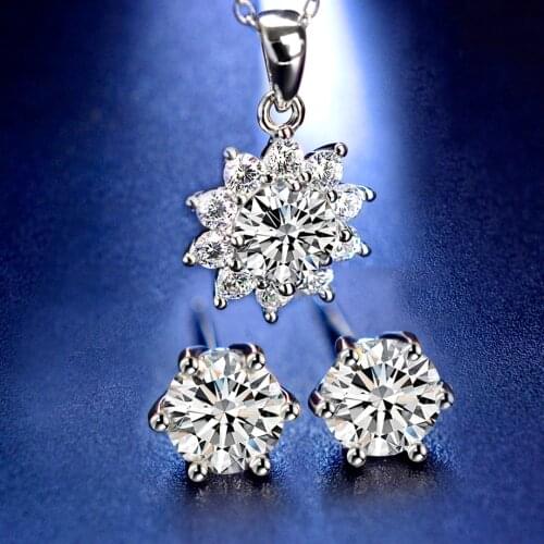 XF800 Real Moissanite Diamond Set Include Pendant Necklace Stud Earring IJ Or D Color 925 Silver Fine Jewelry for Women T10005