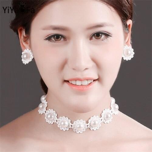YiYaoFa Handmade Wedding Jewelry Set Gothic Jewelry White Lace Necklace & Pendant / Earring Women Accessories Party Jewelry T016