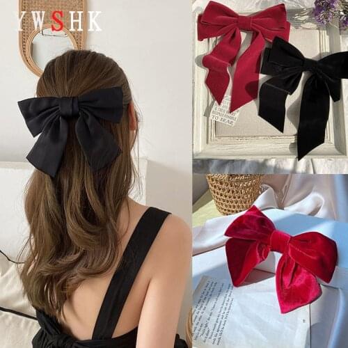 2021 Fashion Girls Retro Black Velvet Bow Hairpin Ladies Wedding Long Satin Ribbon Korean Hairpin Hair Accessories Headdress