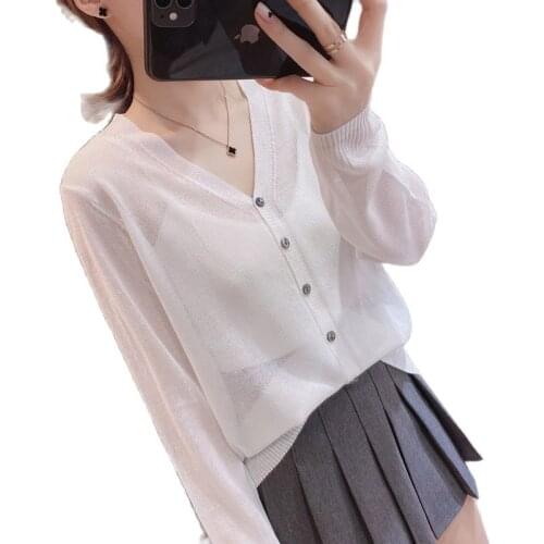 Knitted cardigan womens summer thin section 2021 new ice silk sun protection clothing simple jacket P3 1181