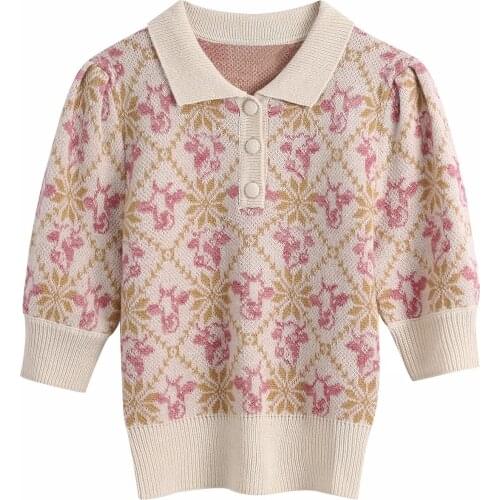 ZA Women New Spring Autumn Knitted Butto Decorati Knit Sweater Coat Retro Polo Lapel Slim Short Sleeve Knitted Pullover XITIMEAO