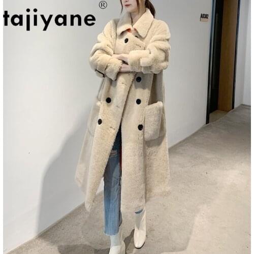 Women Coats Winter 2021 Real Fur Coat Womens 100% Wool Jackets Woman Sheep Fur Long Clothing Female Mujer Parkas TN1638