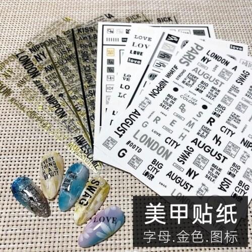 1 Sheet Nail Sticker 3D Nail Art Sticker Decal Manicure English Letters & Logos Glitter Decorations For Nails Accessories Tips