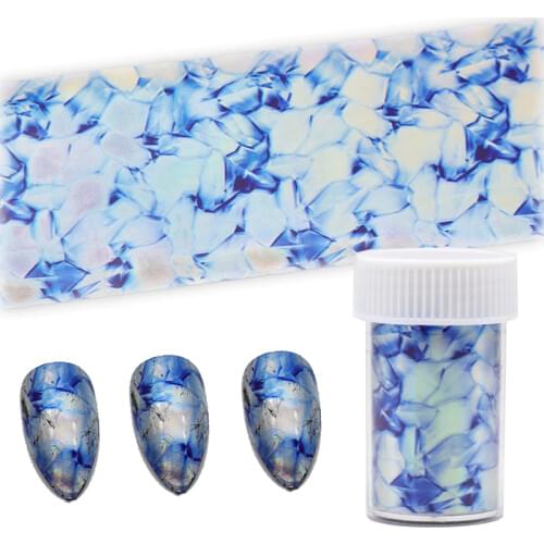 WAKEFULNESS 1Roll Blue White Flowers Starry Sky Nail Foils Laser Nail Transfer Stickers Decals Manicure Nail Art Decorations