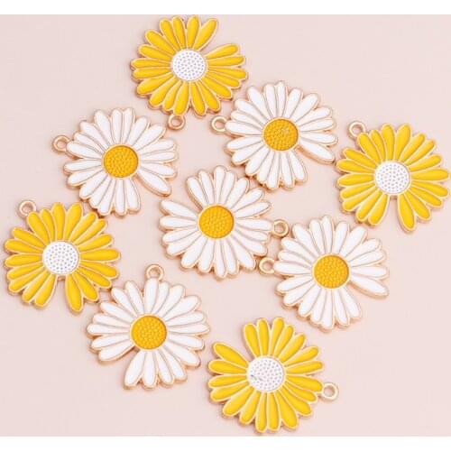 8pcs Big Statement Enamel Daisy Pendants for Making Necklaces Crafting Earrings Bracelets Charms Beads 27x24mm Jewelry Accessory