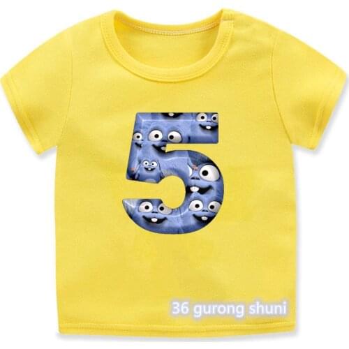 2021 Funny Grizzly Bear Lemming Cartoon 2-9 Number Print Kids T Shirt Children Happy Birthday Present Clothes Boys/Girls T-Shirt