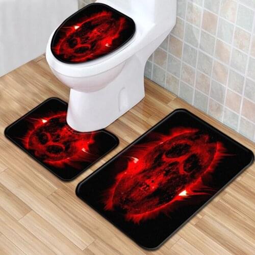 3pcs/set Vintage Punk Style Print Anti-slip Bathroom Floor Mat Set Home Decor Shower Velvet Toilet Cover Rug Bath Door Carpet
