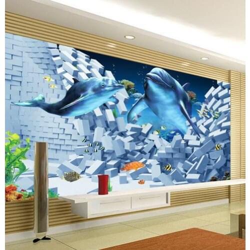 3d wallpaper custom The undersea world dolphin 3 d TV setting wall design wallpaper