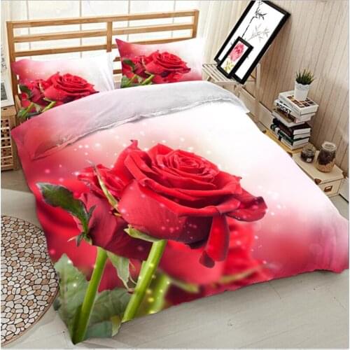 3d red rose print queen king double size bedding set of duvet cover bed sheet pillow cases 4pcs