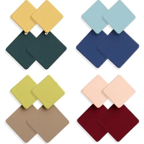 50%HOT2Pairs Women Fashion Color Block Geometric Square Drop Stud Earrings Jewelry
