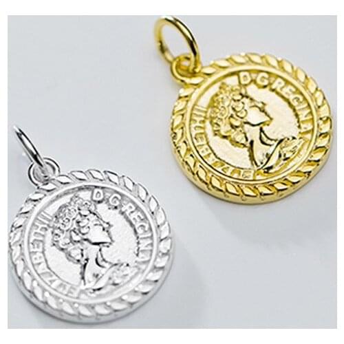 925 Sterling Silver Round Coin Queen Figure Charms 13mm Handmade Fancy Silver Pendant Fit Necklace Bracelets DIY Jewelry Making