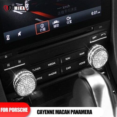 Car Audio Adjustment Volume Knob Cover Multimedia Screen Button Diamond Crystal Shiny Sticker For Porsche Cayenne Macan Panamera