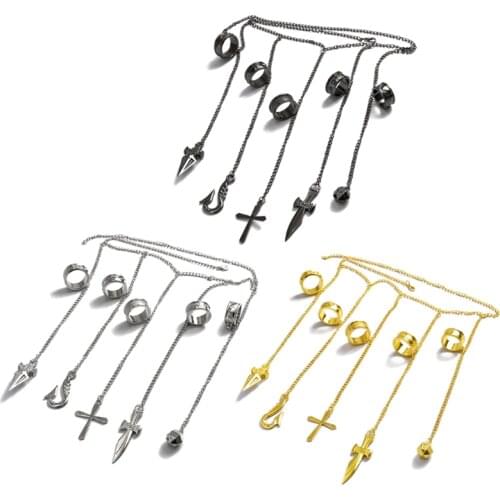 Adult Kurapika Chains Bracelet Hunter Cosplay Cool Five Finger Rings Jewelry