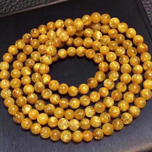 5mm Brazil Natural Gold Rutilated Quartz Clear Round Beads 3 Laps Bracelet Women Men Fashion Wealthy Stone AAAAAA