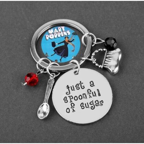 Mary Poppin Keychain spoon Handbags Umbrella Charms Pendant Key Ring Women Trinket Key Chain just a spoonful of sugar Keyfob